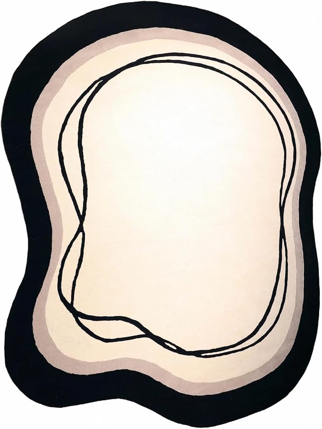 2x3 Irregular Area Rug Beige Black Curve Modern Abstract Art Washable Rug for Bedroom Diningroom Living Room Odd Shaped Rugs Minimalist Aesthetics Home Office Guestroom Stain Resistant Large Carpet
