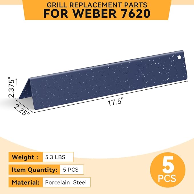 17.5 Inch Flavorizer Bars for Weber Genesis 300 Gas Grills with Front-Mounted Control for Genesis E310, E320, E330, S310, S320, S330, Replacement for Genesis Grill Parts 7620, 5 PCS, Porcelain Steel