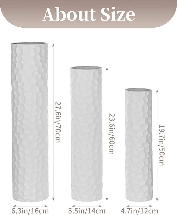 Sziqiqi Tall Vases Floor Standing: White Extra Large Floor Vase for Living Room 27.6/21.7in - Metal Tall Flower Vase for Pampas Grass - Modern Home Decor for Bedroom Office Hallway Corner
