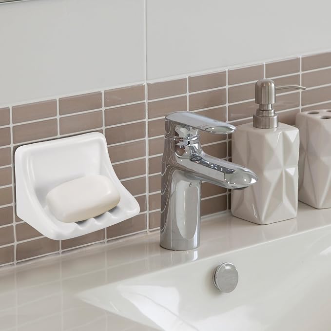 SiliFine 6.75 x 4.7 Inches Milky Vintage Ceramic Soap Dish Retro Ceramic Holder Porcelain Soap Tray for Home Bathtub Bathroom Shower Accessories Easy to Clean