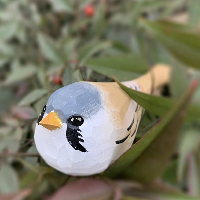 Bird Figurines Hand Carved Painted Wooden Statues for Home Decor, Gift for Bird Lovers,Housewarming, Birthday, Christmas, Anniversaries (NO.17-Bearded Tit)