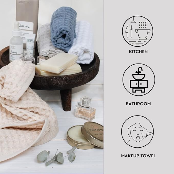 sea me at home Waffle Washcloths Set, 100% Turkish Cotton (Neutral)