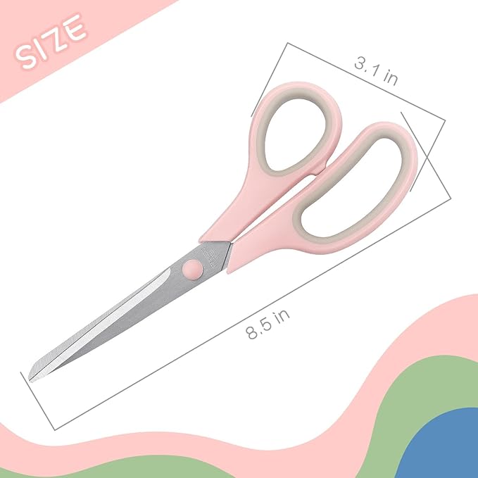 LONGKEY Scissors 8.5 Inch scissors all purpose Bulk Set of 3, Scissors for Office Home School Craft Supplies, Soft Comfort-Grip Right/Left Hand