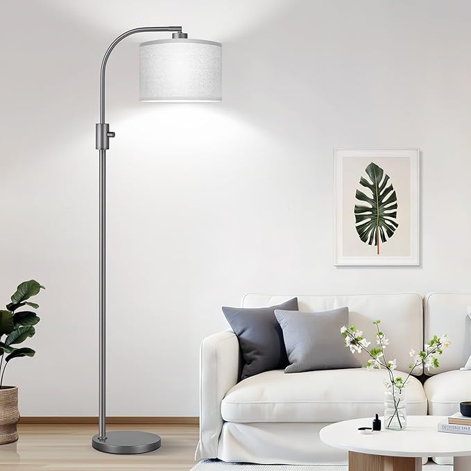 Nintiue Upgraded Modern Arc Dimmable Tall Standing Floor Lamp with Gray Shade, 1200 Lumens LED Bulb Included, for Living & Reading Room, Bedroom, Office & Nursery, Gray