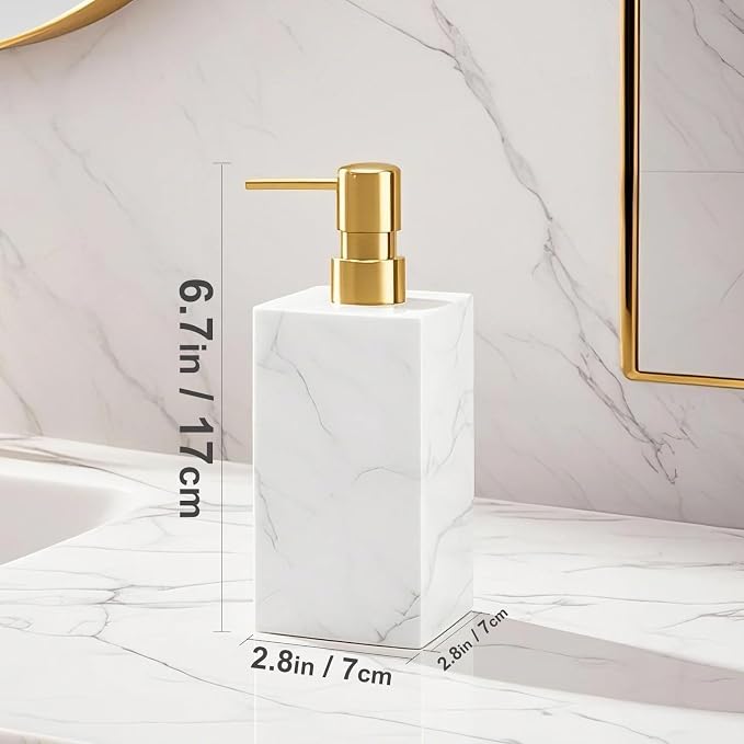 Real Natural Marble Soap Dispenser with Stainless Steel Pump Decorative Liquid Hand Soap Bottle for Kitchen Bathroom, Compatible with Lotion, Dish Soap Shower Gel (White 1 Set)