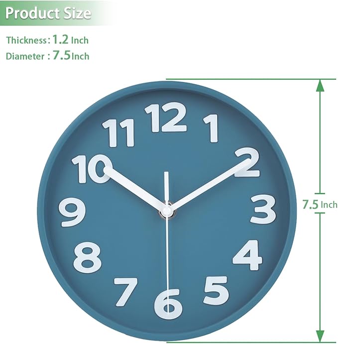 45MinST 8-Inch Blue Modern Wall Clock – Silent Non-Ticking, 3D Large Numbers, Accurate Timekeeping | Decorative Wall & Desk Clock with Stand for Living Room, Bedroom, Kitchen, or Office