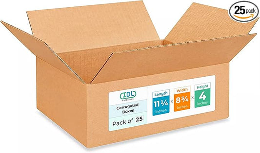 Letterhead Cardboard Boxes 1 1/4"L x 8 3/4"W x 4"H (25-Pack) - Extra Strength 200 lb vs Regular - Corrugated Shipping Boxes for FEDEX - Box for Packaging Moving - Moving Box by IDL Packaging