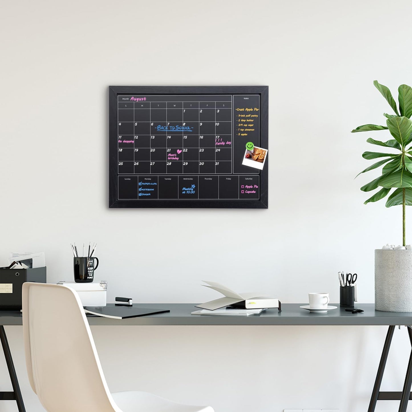 **Skiennix 3-in-1 Chalkboard Calendar - Magnetic Monthly & Weekly Planner | 17x13 Inches with Black Wood Frame**
