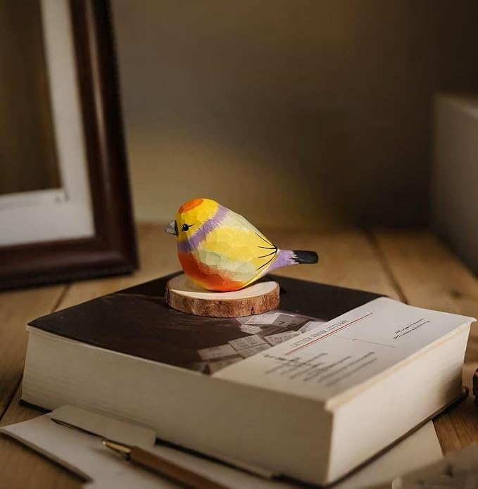 Handmade Wooden Leiothrix Figurines- Hand-Carved Colorful Lovebird Statues - Solid Wood Bird Sculptures for Home Decor, Wedding Anniversary & Bird Lover Gifts
