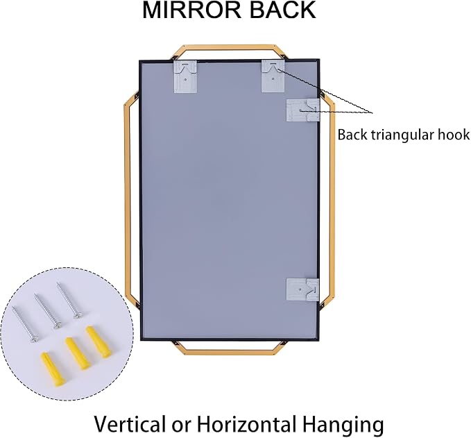 Bathroom Mirror, 40" x 28" Decorative Wall Mirror for Wall, Black and Gold Frame, Modern Metal Octagonal, for Living Room, Dining Room, Entryway
