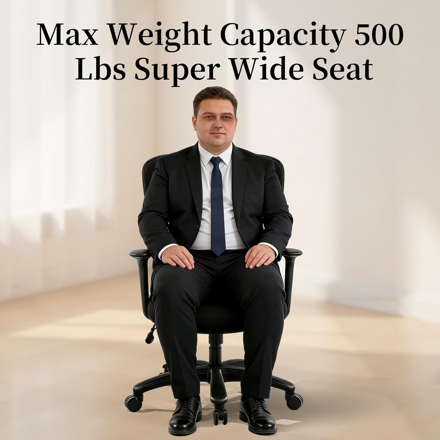 YFO Big and Tall Office Chair - Heavy Duty Ergonomic Mesh with Adjustable Lumbar Support | 500LBS Capacity, Black