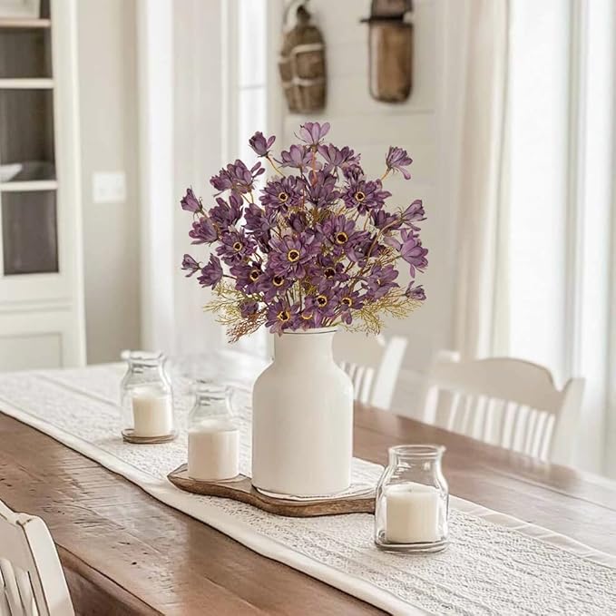 3 Bunches Artificial Daisy Flowers with Stems for Autumn Flower Arrangements, 20" Fake Burgundy Chrysanthemums Silk Flowers for Fall Floral Decor, Faux Wildflowers Mums Sprays for Centerpiece, Purple
