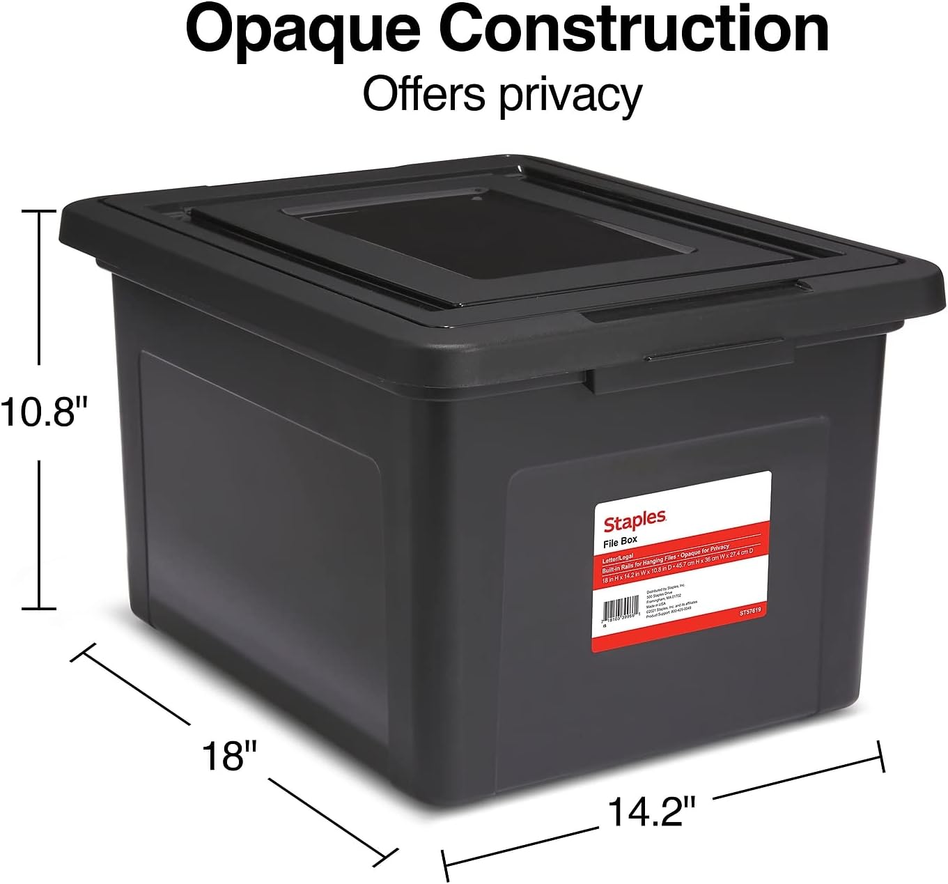 STAPLES Hanging File Folder Box - Durable Storage Organizer for Letter & Legal Size Documents, Black