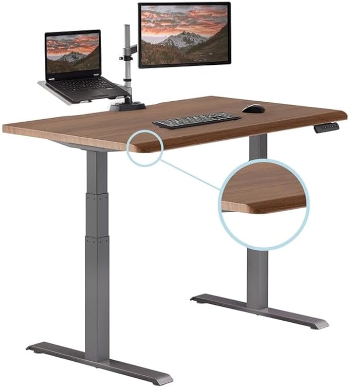 Vari ComfortEdge 48x30 Inch Electric Standing Desk – Height Adjustable Sit Stand VariDesk with Memory Presets, Sloped Edge, 220 LB Capacity + Tool-Free Assembly (Walnut Top/Slate Legs)