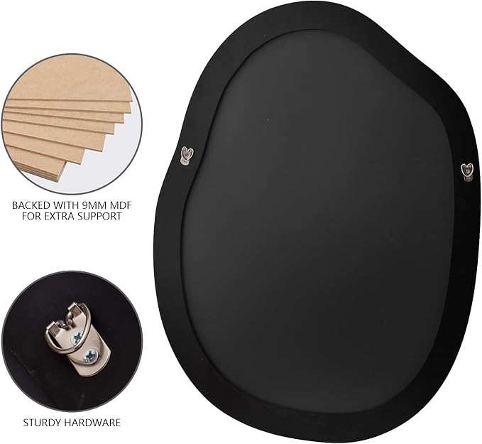 Black Mirror for Bathroom,24"x32" Wood Framed Vanity Mirror,Irregular Oval Wall Mirror Asymmetrical Aesthetic Mirror for Living Room Bedroom Entryway Horizontal/Vertical