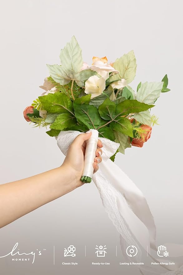 Ling's moment Artificial Flowers Pink Bridesmaid Bouquet, Blush Garden Wedding Flowers Bouquets for Bridesmaids, 7 Inch Bridal Bouquets for Bridesmaids, Wedding, etc