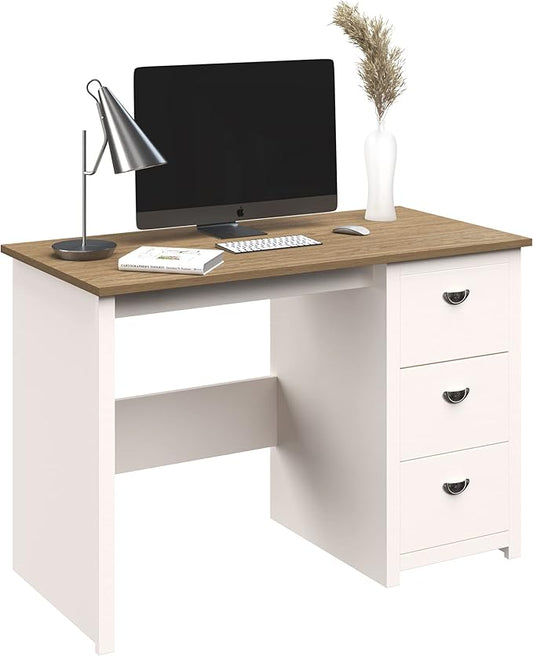 Computer Desk - Traditional Desk with Attached 3-Drawer File Cabinet - for Home Office, Bedroom, Computer, or Craft Table by Lavish Home (White)
