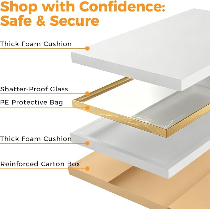 Sweetcrispy Bathroom Mirrors for Over Sink, 24" x 36" Rectangle Wall Mount Mirror with Metal Frame, Modern Vanity Mirror with Tempered Glass, for Home Decor, Anti-Rust, Gold
