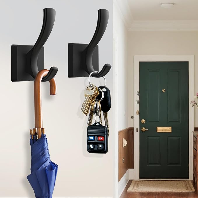 TOFIIGREM Black Coat Hooks for Wall Hanging, Bath Robe Hook Heavy Duty Thick Towel Hooks, Wall Mount Hooks Bathroom Entryway Mudroom Hooks for Hanging Coats Key Robe Hat Backpack (12 Pack, Black)