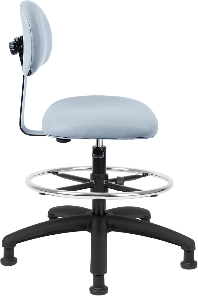 Chair Master FSS Series Square seat Tall (24"-34") seat Height Chair. Vinyl-for Office, Garage, Desk, Shop, Computer, Doctor, Medical, Easy to Clean! 18" Footring (Gray, Tall, Glides)