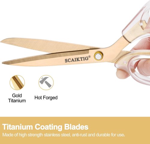 SCAIKTIG Acrylic Scissors Set - Heavy-Duty Office Scissors with Comfort-Grip Handles | Gold & Clear Finish