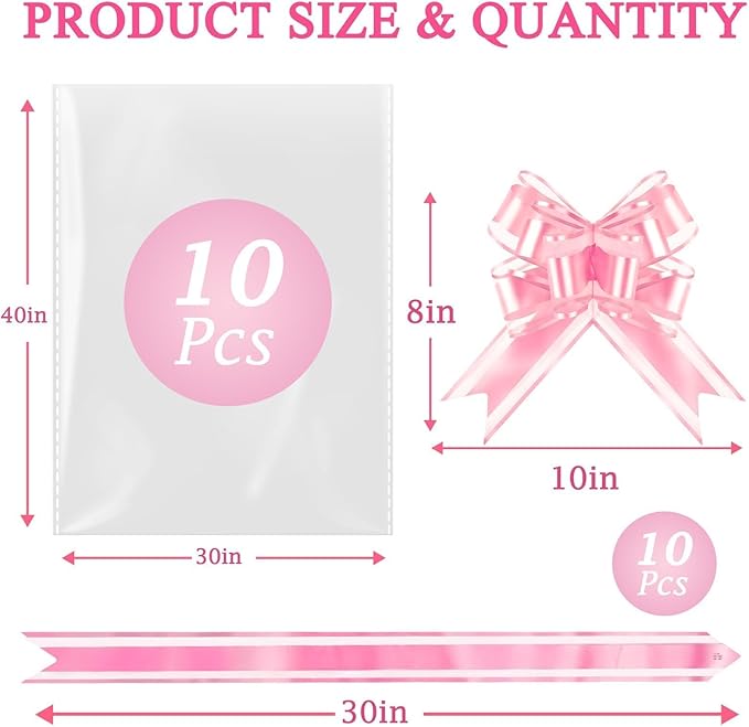 PigPotParty 30"x40" Clear Cellophane Gift Bags - Includes Bows – 10 Pack Large Cellophane Wrap for Gift Baskets, Plastic Gifts Bags for Gift Giving