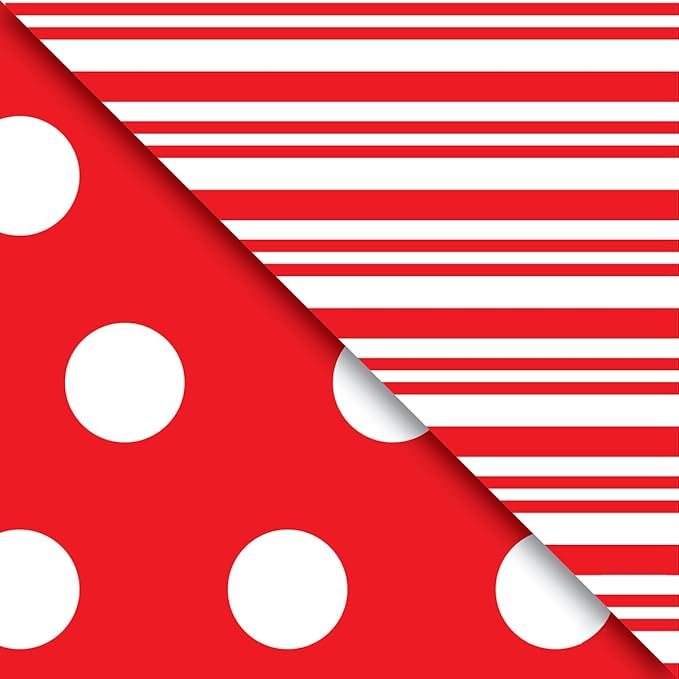 Jillson Roberts Bulk 1/4 Ream Double-Sided Reversible Gift Wrap Available in 12 Different Color Combinations, 30" x 208', Red and White Dots/Stripes