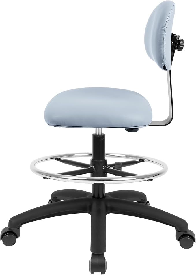 Chair Master FSS Series Square seat Tall (24"-34") seat Height Chair. Vinyl-for Office, Garage, Desk, Shop, Computer, Doctor, Medical, Easy to Clean! 18" Footring (Gray, Tall, Self Braking Casters)