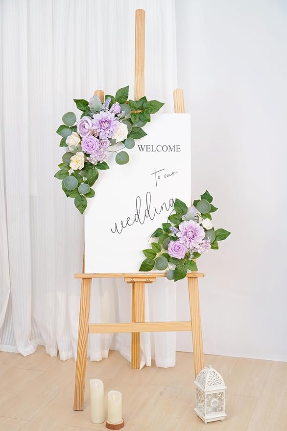 WEIERYUE(Pack of 2 Artificial Flowers Decorations,Artificial Arch Backdrop Garlandfor Ceremony Party Reception Entrance Welcome Easel Door Floral Decor Wall Home Entryway Outdoor(Cream Purple)