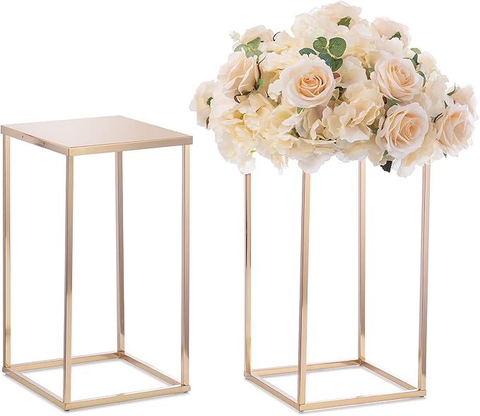 NUPTIO Gold Vases for Centerpieces Wedding - 2 Pcs 15.7 inch Tall Gold Vase Wedding Centerpieces for Tables - Geometric Gold Centerpieces for Table Flower Stand for Table Centerpieces for Weddings