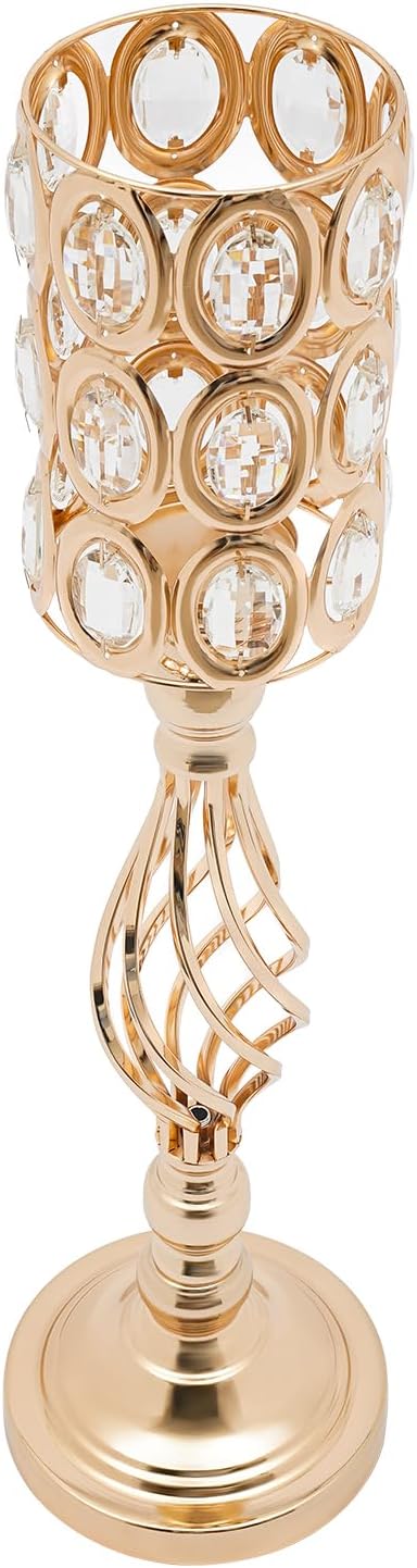 Wedding Centerpieces for Tables, 10 Pcs Vases for Centerpieces with Crystal Beads, 24in Tall Wedding Vase for Tables, Metal Flower Vase Stand with Crystal Beads for Wedding (Gold)