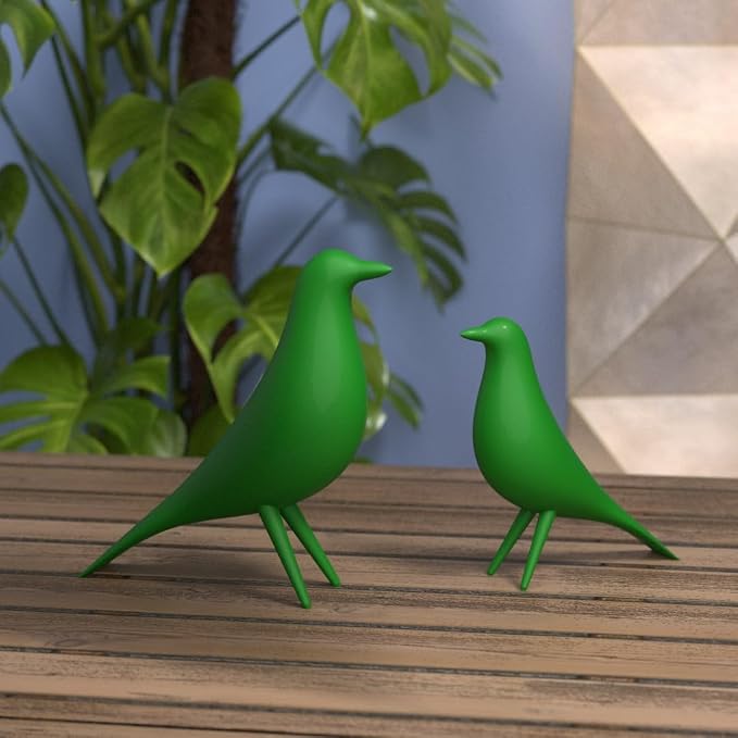 Mid Century Modern Retro Style Bird Family Decor Vintage Look Figurines 1960s 50s MCM Midmod Set of 2 Office Decoration Home Living room Gift (Green)