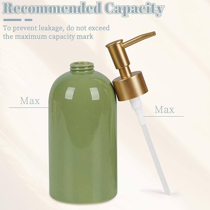 Natheeph 14OZ Ceramic Soap Dispenser Ceramic Soap Pump Dispenser Can Fill Liquid for Bathroom/Kitchen (Green)