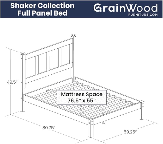 Grain Wood Furniture Shaker Solid Wood Panel Platform Bed, Full Size, Expresso