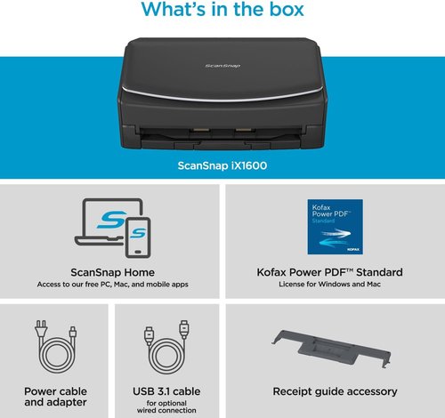 ScanSnap iX1600 Document Scanner - Wireless & USB, High-Speed with Touchscreen & Auto Feeder - Black