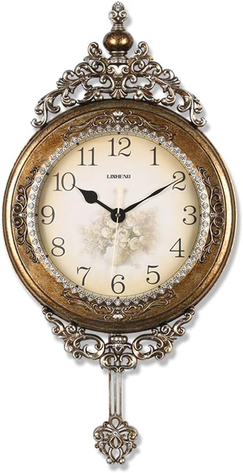 SHISEDECO Elegant, Traditional, Decorative, Hand Painted Modern Grandfather Wall Clock Fancy Ethnic Luxury Handmade Decoration, Swinging Pendulum for New Room or Office. Large. 29.5 Inch. (Copper)