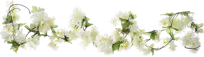 2Pcs Artificial Cherry Blossom Flower Garland Silk Fake Hanging Flower Vines for Home Wedding Decoration 7.2FT, White