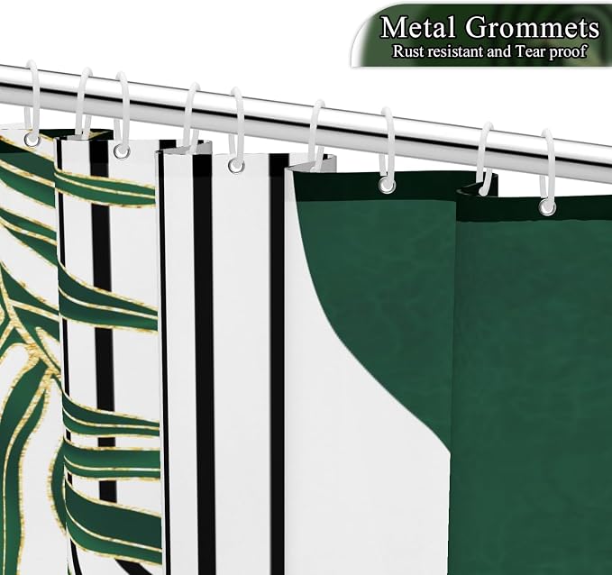 Mid Century Green Shower Curtain for Bathroom Boho Modern Abstract Plant Tropical Leaves Bathroom Curtain Set Geometric Arch Minimalist Waterproof Fabric Bath Decor 72x72 inch
