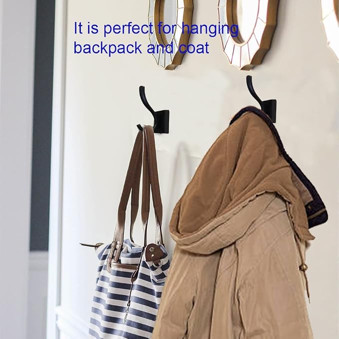 Black Coats Towels Hooks,Towel Robe Clothes Coat Hooks,Heavy Duty Wall Mount Hooks for Bath Bedroom Kitchen Pool Garage Hotel,2 Pack