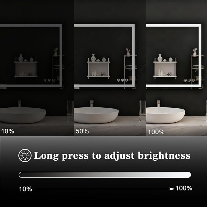 WTTY LED Bathroom Mirror 55"x36" with RGB Backlit and Front Light,Stepless Dimmable LED Mirror for Bathroom,Colored Lighted Bathroom Vanity Mirror,Anti-Fog,Memory Function,Shatter-Proof