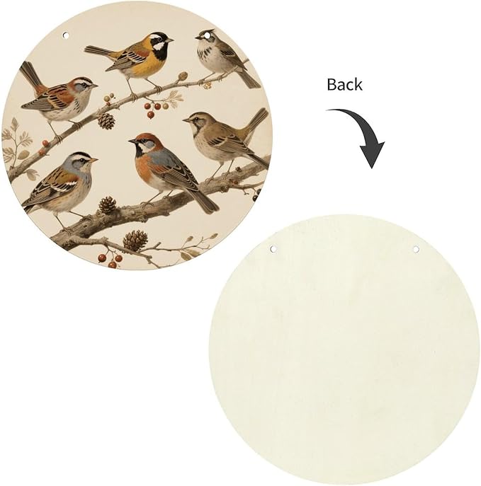 VstaDank Vintage Bird Wall Decor Round Wood Hanging Sign 7.9x7.9 in Wooden Circle Door Hanger with Ropes, Rustic Wall Art Decor for Home Front Door Indoor Outdoor Decoration