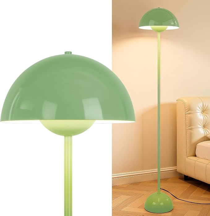 Coucrek Floor Lamp for Living Room, 66'' Tall Industrial Standing Lamp with Unique Reflecting Shade, Mid Century Modern Ambient Light for Bedroom Office Corner, Pastel Green