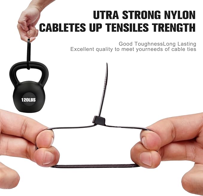 Zip Ties 12 inch ，Heavy Duty Cable Ties with 120 Pounds Tensile Strength，Black Zip Ties，100 Pack, Wire Ties for Indoor and Outdoor Use.