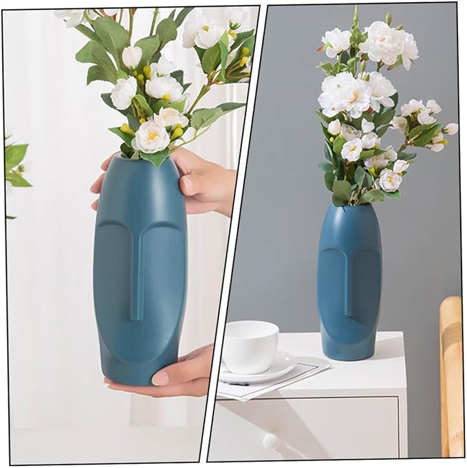 STOBAZA Abstract Navy Blue Plastic Vase Stylish Home Ornament Lightweight Decorative Container for Dried Flowers Smooth Mouth Desktop Flower Arrangement Centerpiece for Office and Living