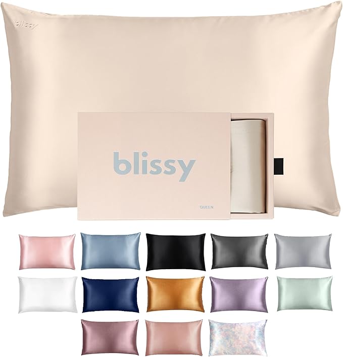 Blissy Silk Pillowcase - 100% Pure Mulberry Silk - 22 Momme 6A High-Grade Fibers - Silk Pillow Cover for Hair & Skin - Regular, Queen & King (Champagne, King)