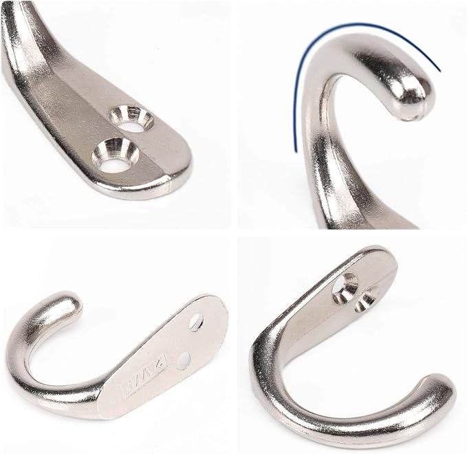 NearMoon Coat Hooks Wall Mounted - Heavy Duty Metal Single Prong Robe Hanger Rustproof Wall Hooks for Towel Hat Key Bag on Bathroom, Kitchen, Livingroom(10 Pack, Silvery)