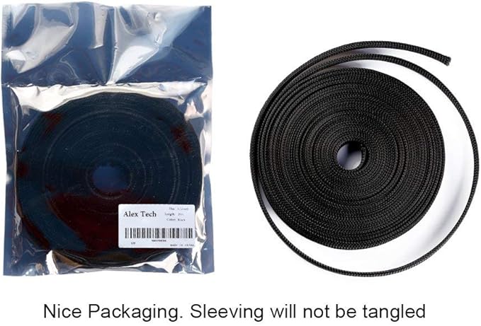 25ft - 1/2 inch PET Expandable Braided Sleeving – Black – Alex Tech Braided Cable Sleeve