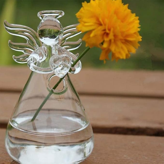Angel Design Glass Vases Clear Flower Plant Terrarium Container Hanging Vase Wedding Decor Garden Ornaments Hanging Planter (Pack of 8)