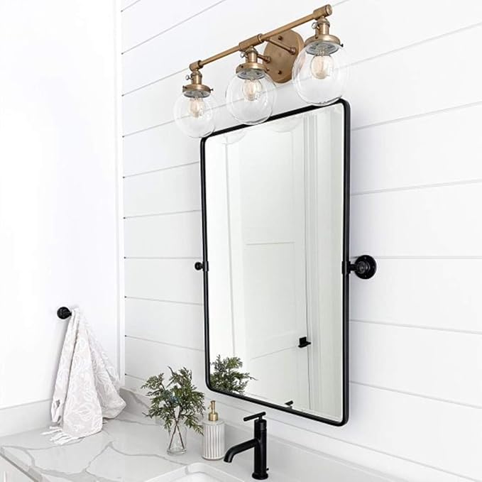 TEHOME Pivot Mirror for Bathroom Matt Black Tilt Beveled Mirror Rectangle Bathroom Mirror Pivoting Metal Framed Vanity Mirrors for Wall, Vertical, Overall 22.91 x 24 inches (Mirrror 19 x 24 inches)