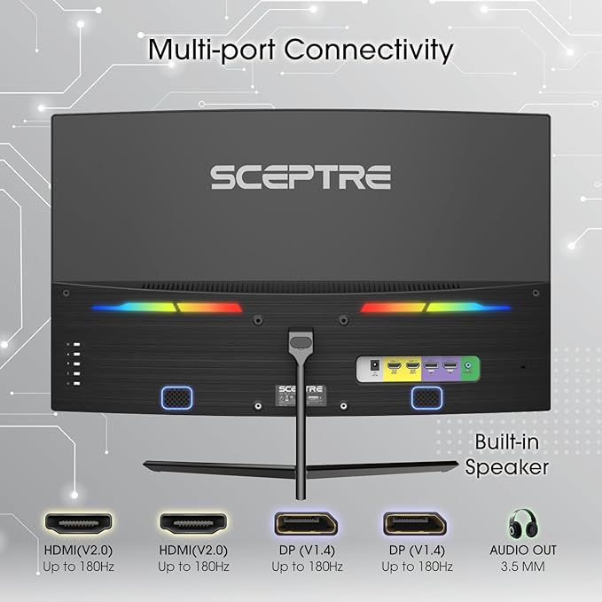 Sceptre New 24-inch Curved Gaming Monitor 1080p up to 180+Hz DisplayPort HDMI 100% sRGB, AMD FreeSync Build-in Speakers Machine Black 2026 (C248B-FWT168 Series)